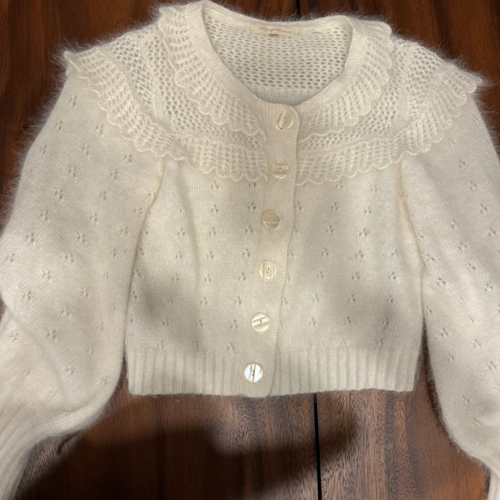 Loveshackfancy white cardigan Xs.
